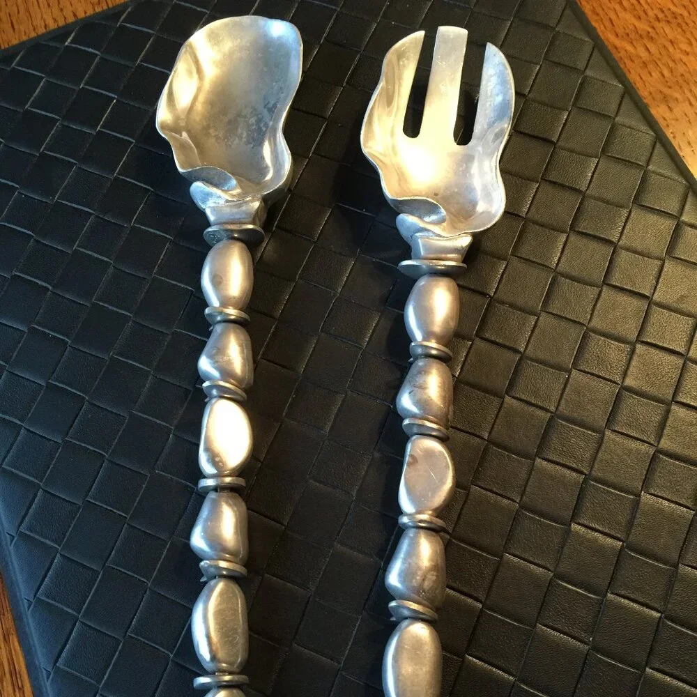 Metal Salad Fork and Spoon Set Unusual Handle